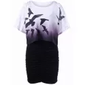 Bird Print Oversized Tee and Bodycon Slip Dress - Purple