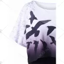 Bird Print Oversized Tee and Bodycon Slip Dress - Purple