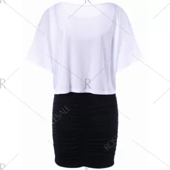 Bird Print Oversized Tee and Bodycon Slip Dress - Purple