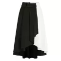 Black and White High Low Midi Skirt - Black