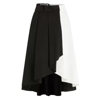 Black and White High Low Midi Skirt - Black