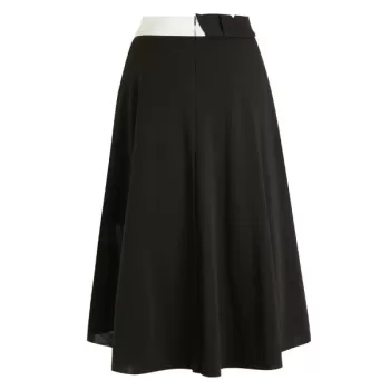 Black and White High Low Midi Skirt - Black