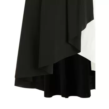 Black and White High Low Midi Skirt - Black