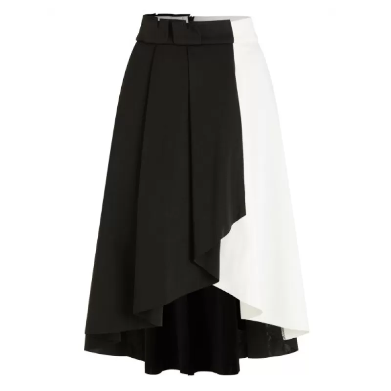 Black and White High Low Midi Skirt - Black