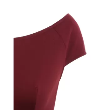 Boat Neck Lace Panel Vintage Dress - Red Wine