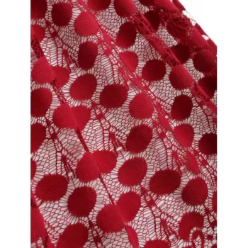 Boat Neck Lace Panel Vintage Dress - Red Wine