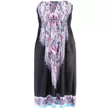 Bohemian Strapless Printed A-ine Dress For Women - Black