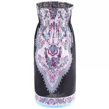 Bohemian Strapless Printed A-ine Dress For Women - Black