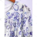 Bohemian Style Round Collar Long Sleeve Tiny Floral Print Chiffon Spring Dress For Women - Blue