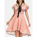 Bowknot Short Sleeve Asymmetrical Dress - Pink Bubblegum