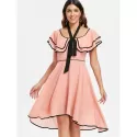 Bowknot Short Sleeve Asymmetrical Dress - Pink Bubblegum