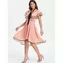 Bowknot Short Sleeve Asymmetrical Dress - Pink Bubblegum