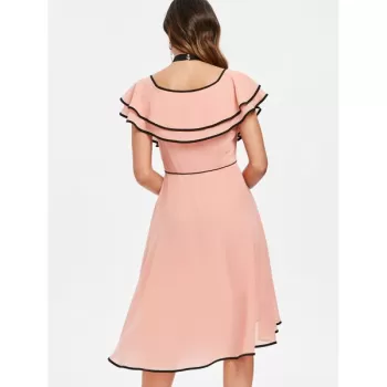 Bowknot Short Sleeve Asymmetrical Dress - Pink Bubblegum
