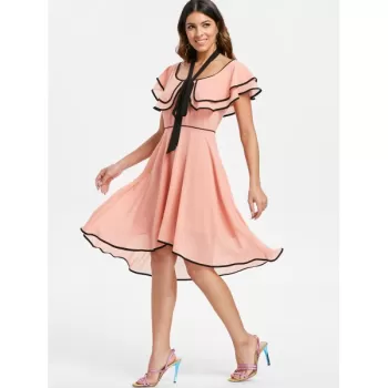 Bowknot Short Sleeve Asymmetrical Dress - Pink Bubblegum