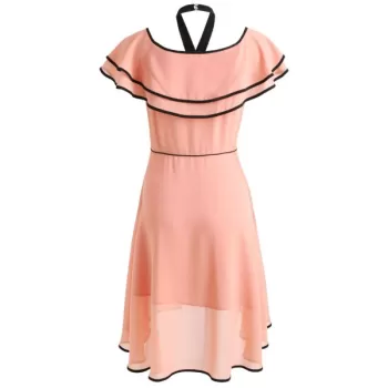 Bowknot Short Sleeve Asymmetrical Dress - Pink Bubblegum