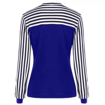 Bowknot Striped Long Sleeve Top - Denim Dark Blue