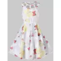 Butterflies Pattern Fit and Flare Dress - White