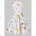 Butterflies Pattern Fit and Flare Dress - White