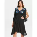 Butterflies Sequined Split Sleeve Chiffon Dress - Black