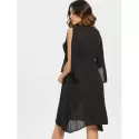 Butterflies Sequined Split Sleeve Chiffon Dress - Black