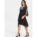 Butterflies Sequined Split Sleeve Chiffon Dress - Black