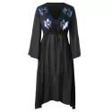 Butterflies Sequined Split Sleeve Chiffon Dress - Black