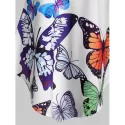 Butterfly Print Asymmetrical Spaghetti Strap Keyhole Top - White