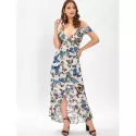 Butterfly Print Cold houlder Ruffle Dress -