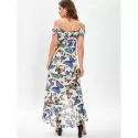 Butterfly Print Cold houlder Ruffle Dress -