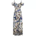Butterfly Print Cold houlder Ruffle Dress -