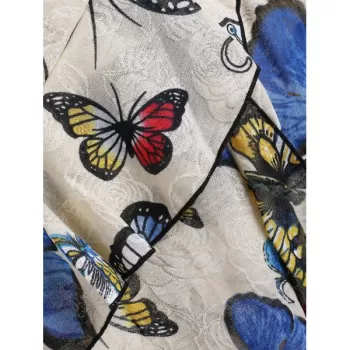 Butterfly Print Cold houlder Ruffle Dress -