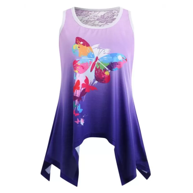 Butterfly Print Ombre Tank Top -