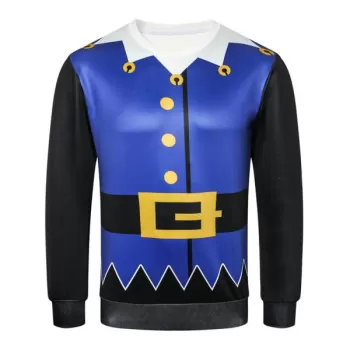 Button Belt Printed Casual Sweatshirt - Cobalt Blue