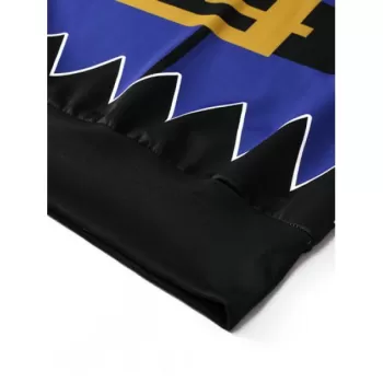 Button Belt Printed Casual Sweatshirt - Cobalt Blue