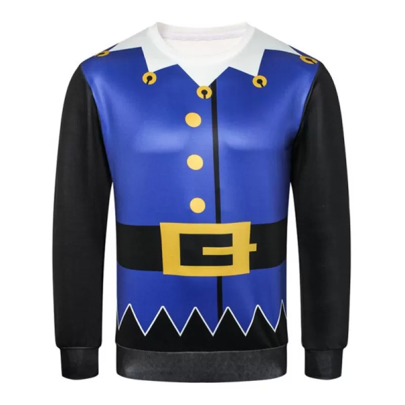 Button Belt Printed Casual Sweatshirt - Cobalt Blue