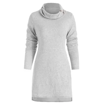 Button Embellished Slit ongline Knitwear - ight Gray