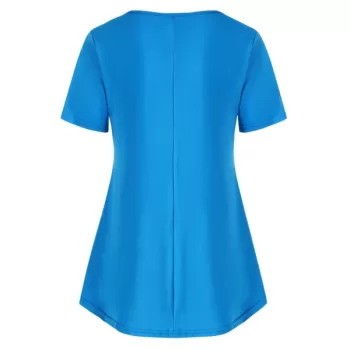 Button Embellished Slit Short Sleeve T-shirt - Deep Sky Blue