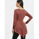 Button Embellished triped Longline T-shirt - Rust