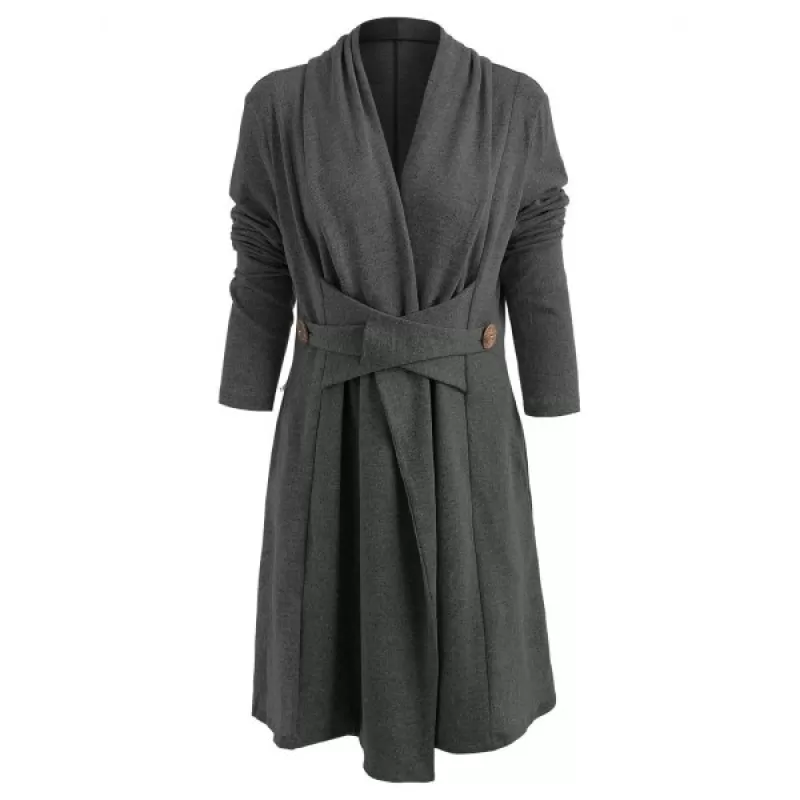 Button Long Duster Cardigan - Dark Gray
