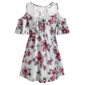 Button Placket Lace Insert Longline T-shirt -