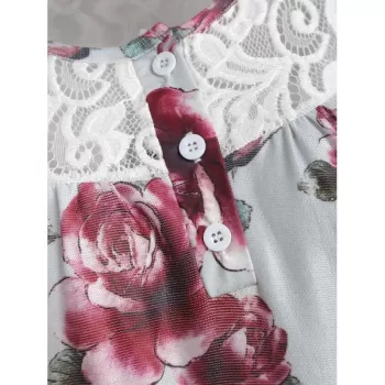 Button Placket Lace Insert Longline T-shirt -