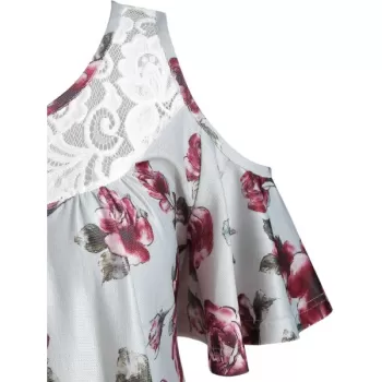 Button Placket Lace Insert Longline T-shirt -