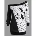 Button Star River Graphic Skew Neck Sweatshirt - Black