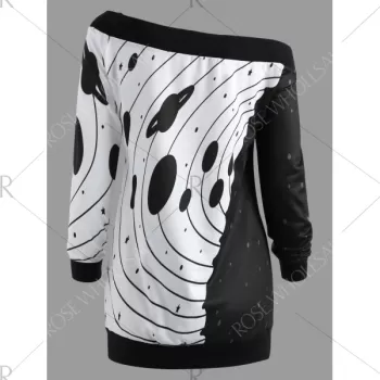 Button Star River Graphic Skew Neck Sweatshirt - Black