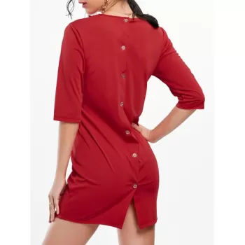 Button Up Bodycon Mini Dress - Red