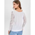 Button Up Lace Panel Long leeve Top - White