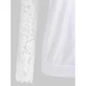 Button Up Lace Panel Long leeve Top - White