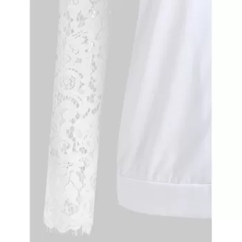 Button Up Lace Panel Long leeve Top - White