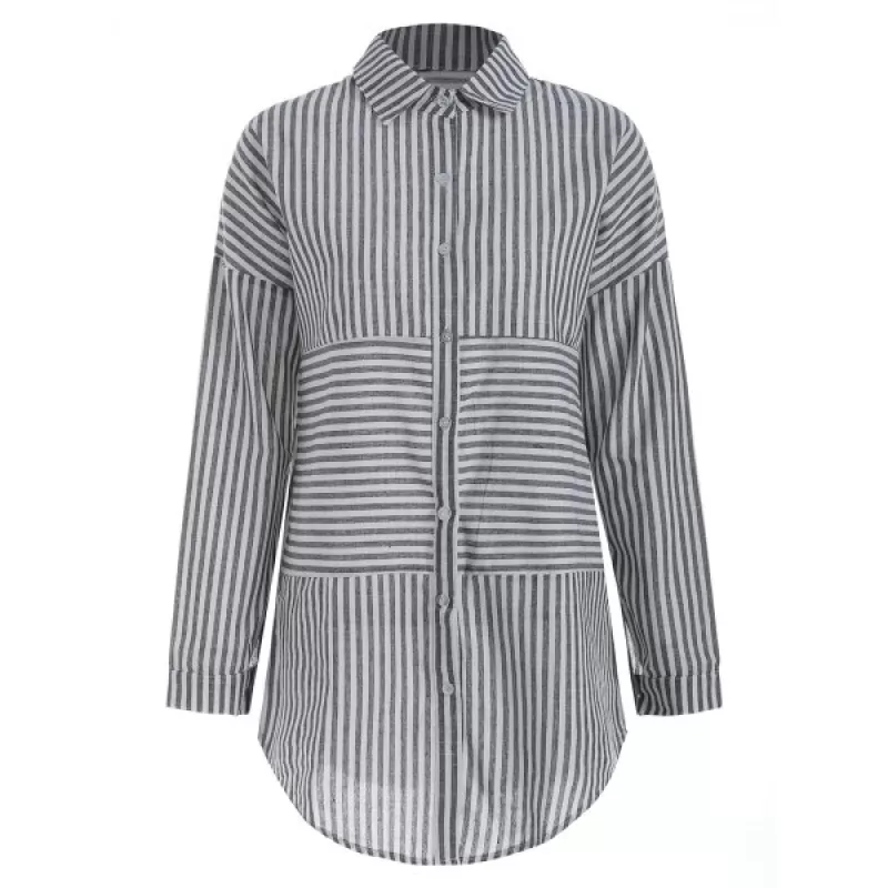 Button Up triped Print hirt - Gray
