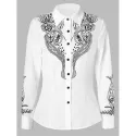 Button Up Tribal Print Shirt - White